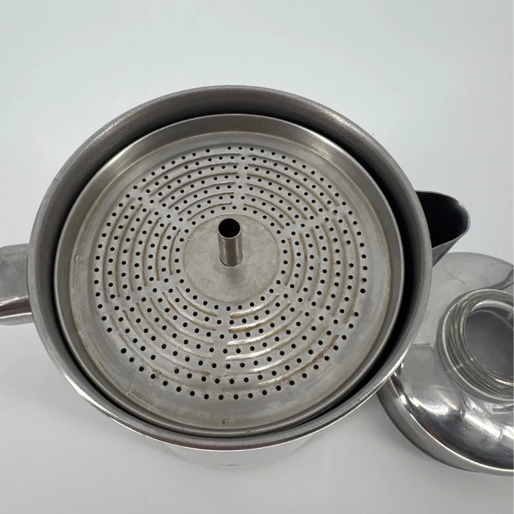 FLINT Ekco Vintage Stovetop Percolator Coffee Pot Silver Stainless Steel 6-9 Cup